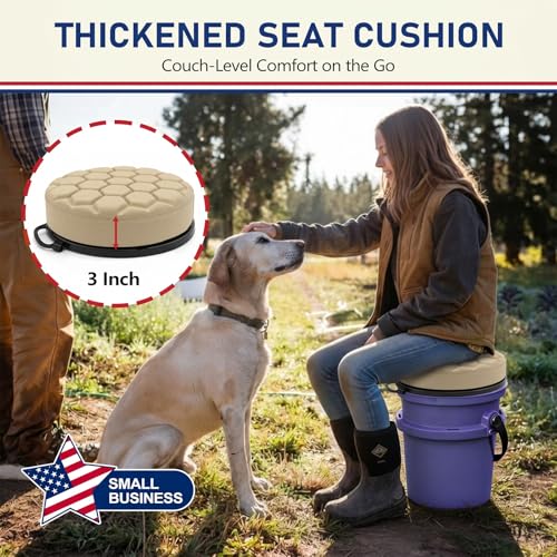 Tan 5 Gallon Bucket Seat for Yeti Loadout with 3-Inch Foam, Swivel & Hook