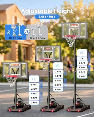 Adjustable Portable Basketball Hoop 5.6-10FT - Matte Grey