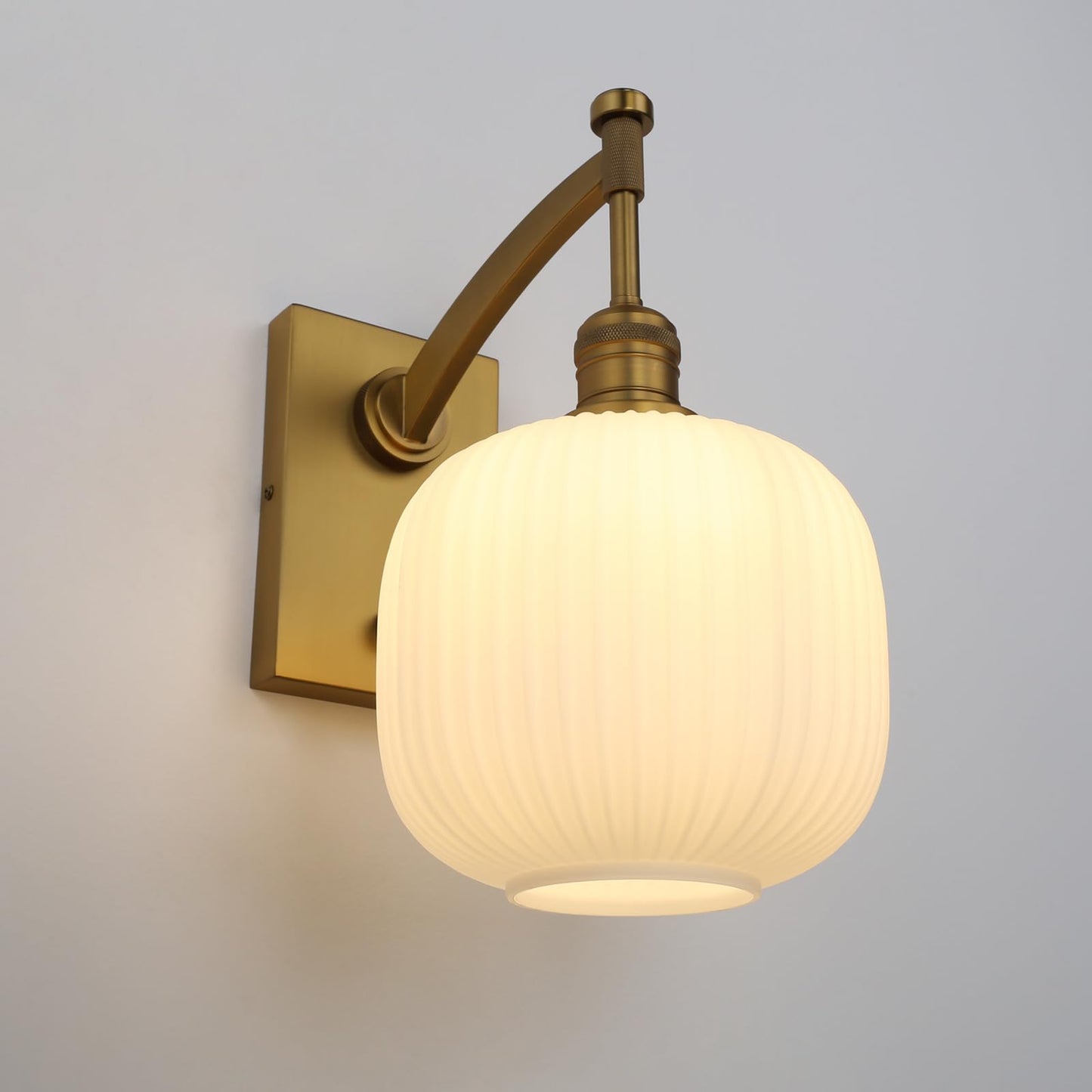 Pathson Milk White Glass Wall Sconce with Switch, Hardwired Wall Vanity Light, Mid-Century Vintage Wall Lamp Fixture or Living Room Farmhouse Bathroom Bedside Lighting