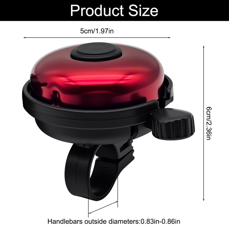CKANDAY Classic Bike Bell for Adults, Aluminum Bicycle Bell, Loud Crisp Clear Sound Bicycle Horn Bike Accessories for Adult Bikes, Easy Installation, Use for Mountain Road and Commuter Safety, Red