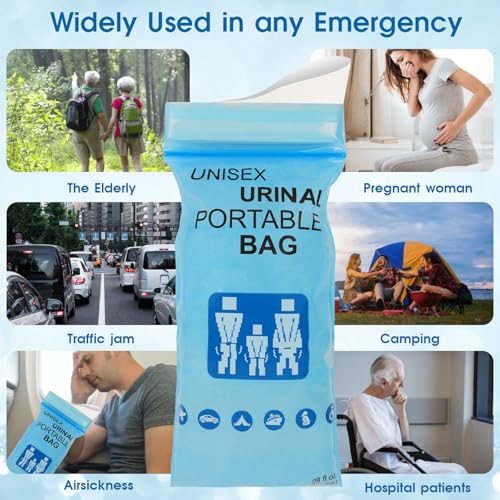 Portable Disposable Urine Bags with Absorbent Pad - Blue, 12 Count