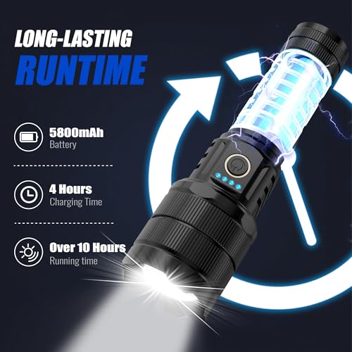 Rechargeable Flashlights 900000 High Lumens Super Bright LED Flashlight High Powered Tactical Flashlights Zoomable 3 Modes IPX6 Waterproof Handheld Flash Light for Camping Outdoor Emergencies