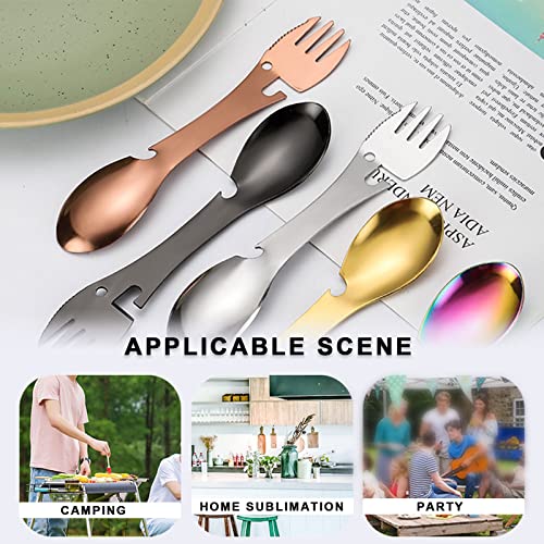 5-in-1 Stainless Steel Spork - Camping Utensil with Can Opener - Black