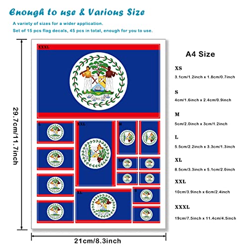 QQSD Belize Flag Sticker Belizean Decal in Multiple Sizes, 3 Pack, 11.7 x 8.3 Inches