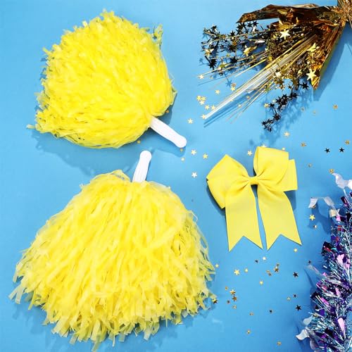 10 Inch Cheerleading Pom Poms with Hair Bow Set - Yellow