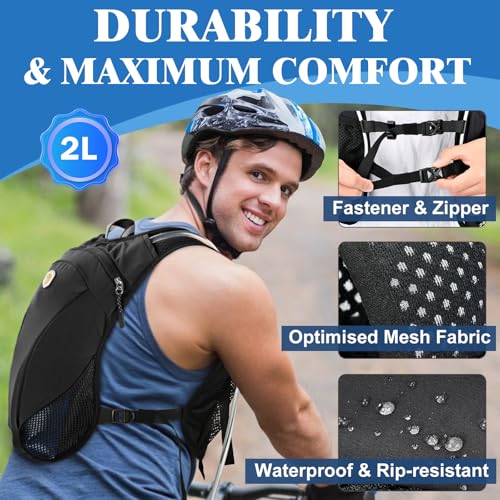 MIAOJIE Black 2L Hydration Backpack for Running, Cycling & Hiking