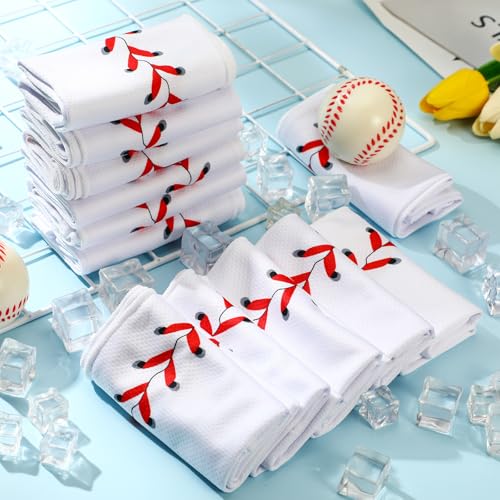 Baseball Cooling Towels 12-Pack - 30x9 Inch Microfiber Sports Gift, White & Red