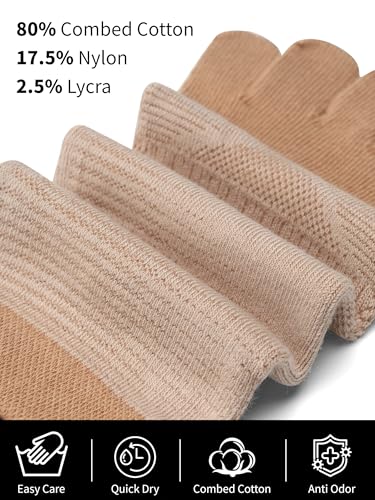 Five Finger Athletic Socks - Khaki, Size 5-10