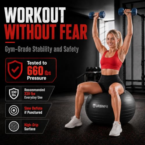 URBNFit Large Anti-Burst Yoga Ball - Exercise & Fitness Ball for Core & Posture