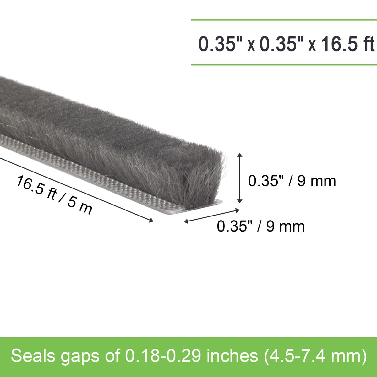 YOCCEK Self-Adhesive Weather Stripping Seal for Doors & Windows – Soundproof Insulation Gap Filler for Sliding, Exterior, Front, and Jamb Frames – 0.35" x 0.35" x 16.5 ft, Gray