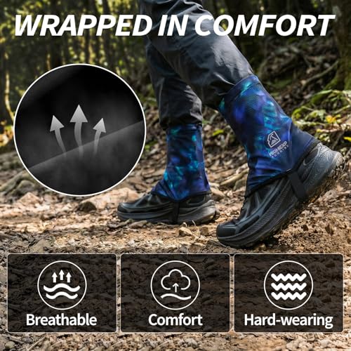Lightweight Adjustable Trail Gaiters for Hiking - Large Black/Purple