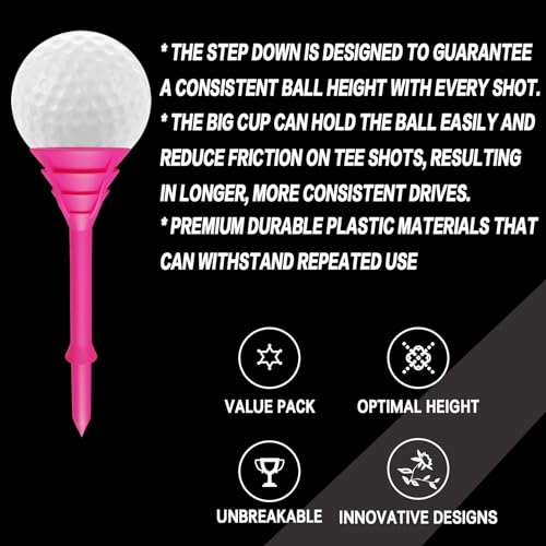 Golf Tees - Unbreakable Plastic 3 1/4 Inch, 12 Pack - Pink