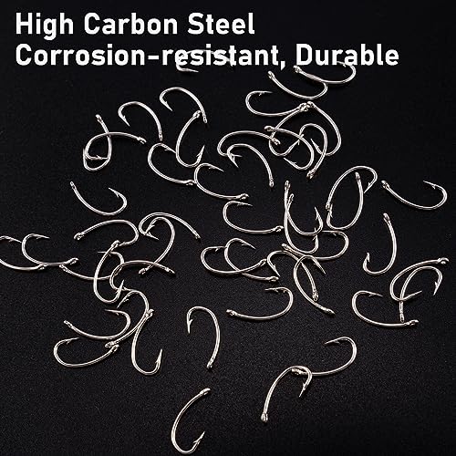 Curved Shank Fly Tying Hooks - 100 Pack #14 Nickel for Freshwater & Saltwater