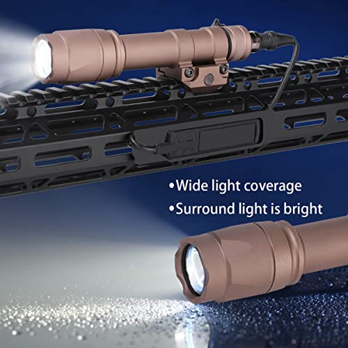 Phoking Tactical Flashlight Rifle Weapon Light M600C Mlok Flashlight LED White Light Tactical Light with Pressure Switch Tan