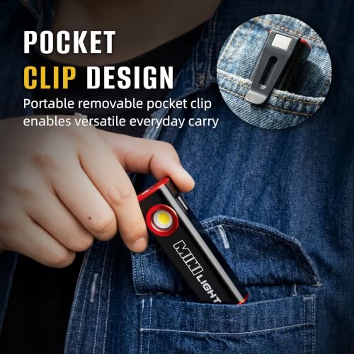 Lexall E1 Mini Magnetic Pocket Flashlight 1200LM Dual Light, Ruby Red
