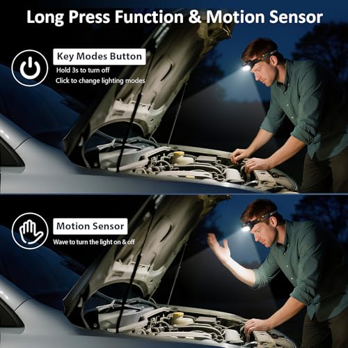 Rechargeable Motion Sensor Headlamp - 2-Pack Black LED Flashlight
