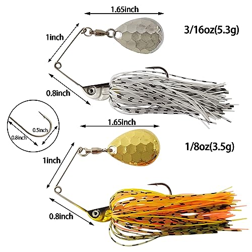 Bass Spinnerbaits 2 Pack (1/8oz) - Double Colorado Blades & Silicone Skirt - 2 Colors
