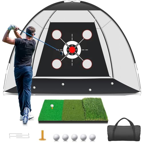 10x7FT Golf Practice Net with Hitting Mat and 5 Balls