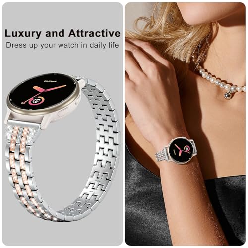 18mm Rhinestone Bling Metal Watch Band for Garmin - Rose Gold
