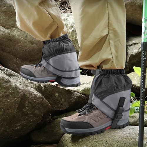 Lightweight Waterproof Ankle Gaiters for Hiking - One Size Black & Gray