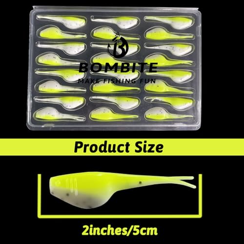 Split-Tail Crappie Lures - 24pcs Soft Plastic Baits, Yellow-White