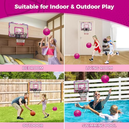 Indoor Light-Up Basketball Hoop for Kids & Teens - Portable, Sturdy, Pink Backboard
