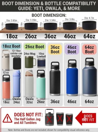 Protective Silicone Boot for YETI & Owala Bottles - Black, 18oz