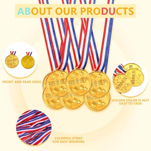 40 Plastic Gold Winner Award Medals for Sports & Parties