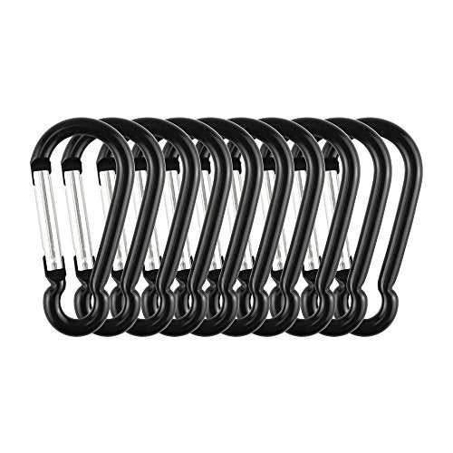 Aluminum Carabiner Clip 1.6 Inch - 10 Pack Black Snap Hook