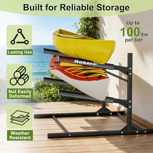 2-Tier Kayak Storage Rack - Freestanding Steel Stand for Canoes, SUPs & Surfboards