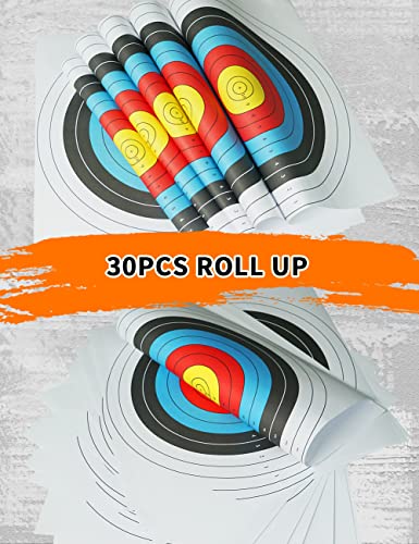 30pcs Archery Targets Paper for Backyard Shooting 40cm 10 Ring Bow & Arrow