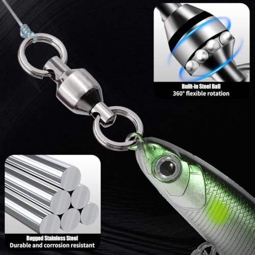 Ball Bearing Swivels with Split Rings - 25pcs for Saltwater Fishing