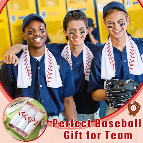 Baseball Cooling Towels 12-Pack - 30x9 Inch Microfiber Sports Gift, White & Red