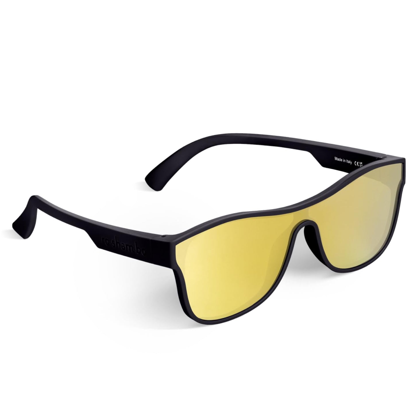 ROSHAMBO Unbreakable Kids Sunglasses - Italian Made Flexible Frames Polarized UV Protection - Girls Boys Ages 2-4 - Sports Active Play - Black Frame Mirror Yellow Lens