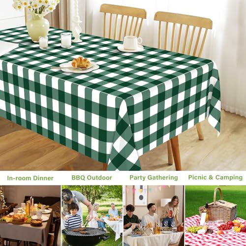 Dark Green Gingham Tablecloth Set - 54 x 108 Inch, 2 Pack