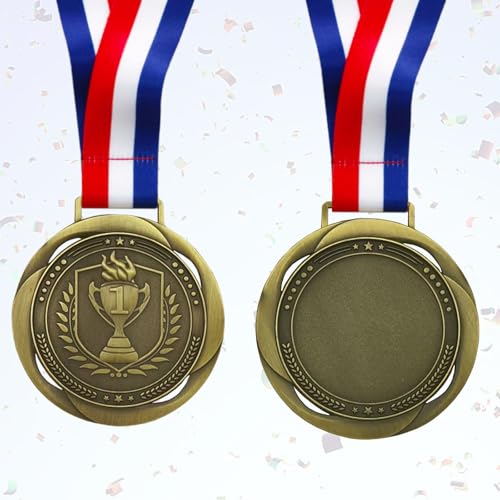 Large First Place Medal - 3.34 Inch Gold Medal with Neck Ribbon for Competitions