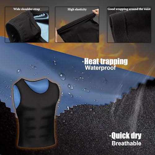 Men's Sauna Vest Waist Trainer - Sleeveless Compression Tank Top - Blue Inner / Large-X-Large
