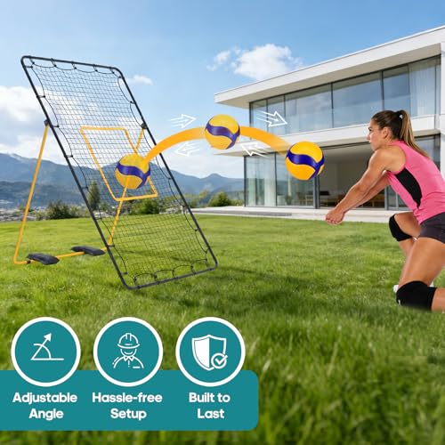Volleyball Rebounder Net 7x4 FT - Light Yellow, 5 Adjustable Angles