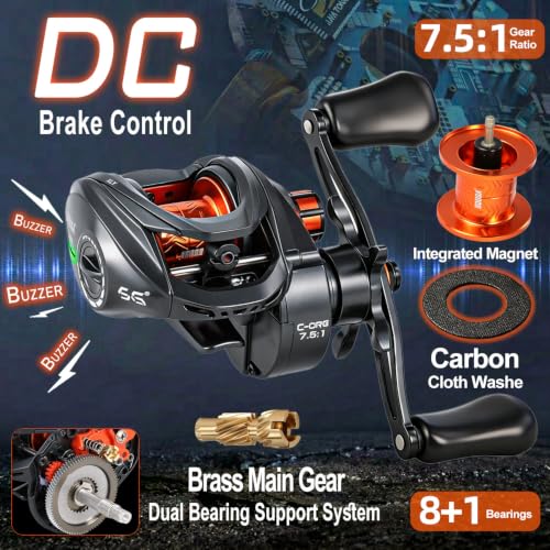 SOUGA Right Hand Digital Baitcaster Reel 7.5:1 High Speed, Anti-Backlash