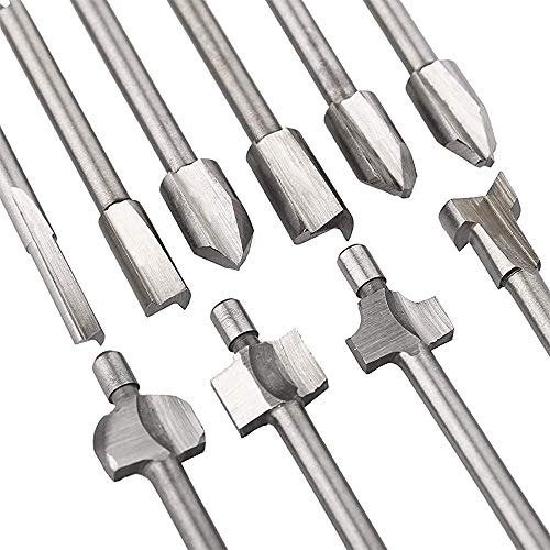 Mesee 10Pcs HSS Router Bits 1/8"(3mm) Shank Carbide Engraving Bit Set Fit Rotary Tool Tools for DIY Woodworking Edge Grooving Carving Milling Trimming