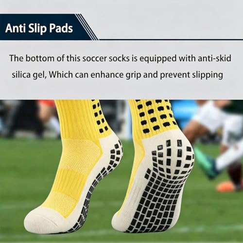 Anti-Slip Grip Soccer Socks for Men - 4 Pairs, One Size - Yellow