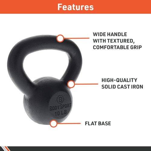 BodySport Cast Iron Kettlebells, 5 lb. – Strength Training Kettlebell for Weightlifting, Core Training, & Conditioning – Professional Exercise Equipment for Gym & Home Fitness Workouts