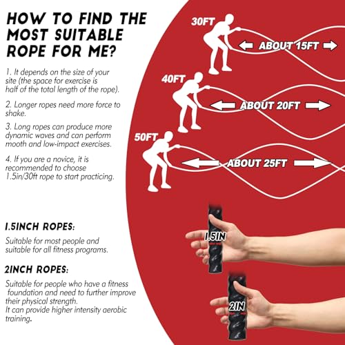 30ft Battle Rope - Heavy-Duty Fitness Power Rope for Home Gym
