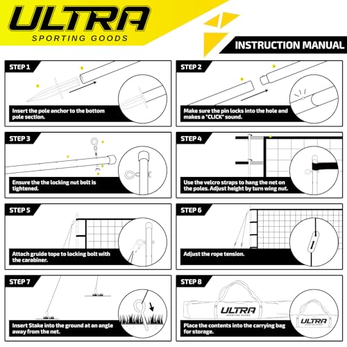 Volleyball Net Set - Portable 32x3 FT with Steel Poles, Yellow