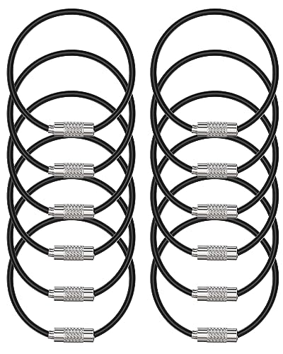 4-Inch Heavy Duty Stainless Steel Wire Keychain Cable - 12 Pack Black