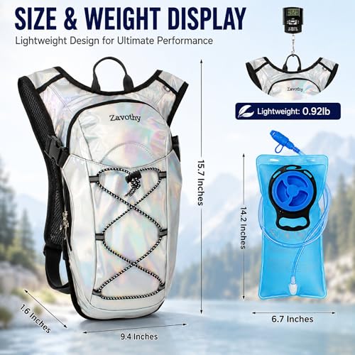 Reflective Hydration Backpack - 2L Bladder, Pearl White for Festivals