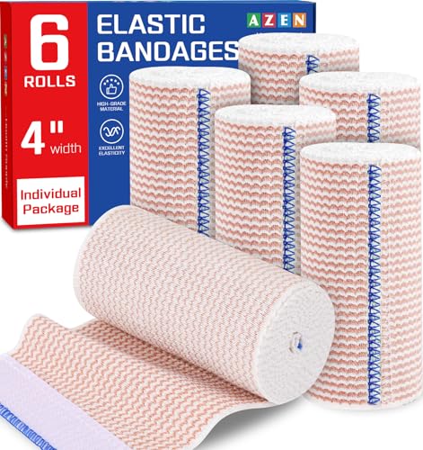 Premium 6 Pack Elastic Bandage Wrap 4 Inch - Latex-Free Compression Wrap for Legs, Ankle, Knee, and Body