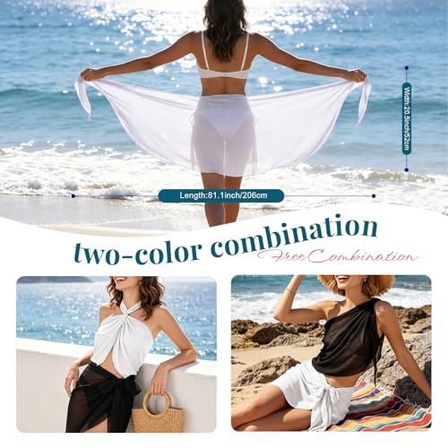 Beach Sarong Wrap Skirt - Lightweight Quick-Drying 2PCS Set - Black & White