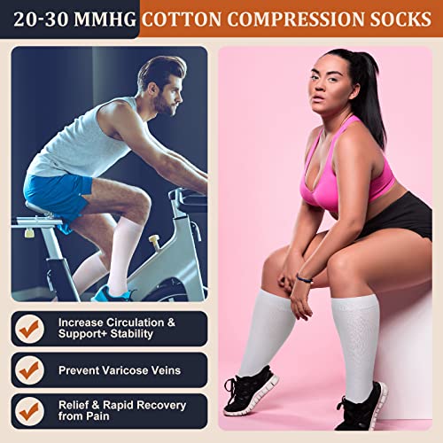 White Tisancy Compression Socks 20-30 mmHg for Men & Women, 4 Pairs