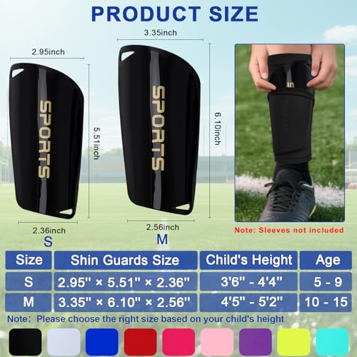 Kids Soccer Shin Guards - 2 Pairs Lightweight Protective Gear - Black+Aqua